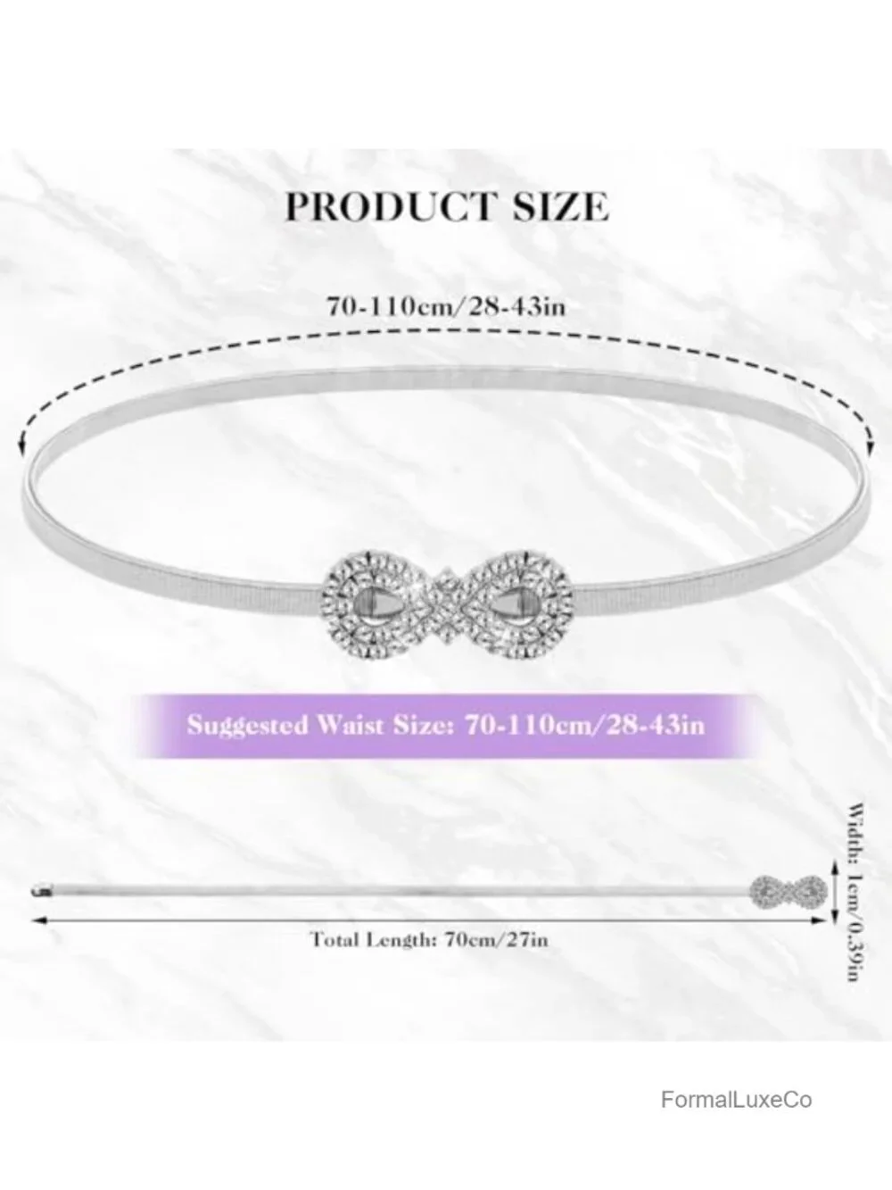 Rhinestone Encrusted Stretch Chain Belt with Buckle - Skinny Waist Belt for